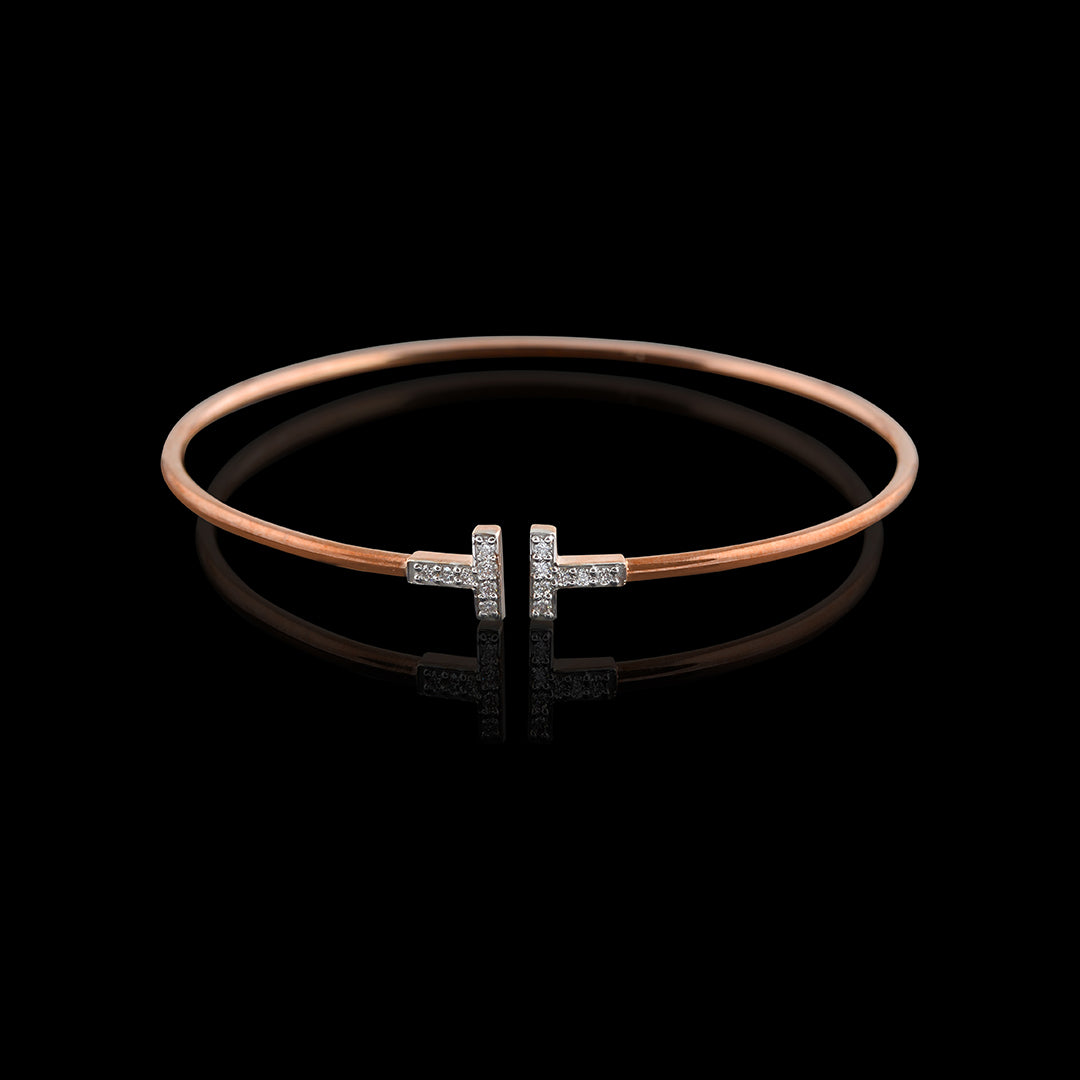 Open Curve Rose Gold Diamond Bracelet - Krishna Jewellers Pearls and Gems