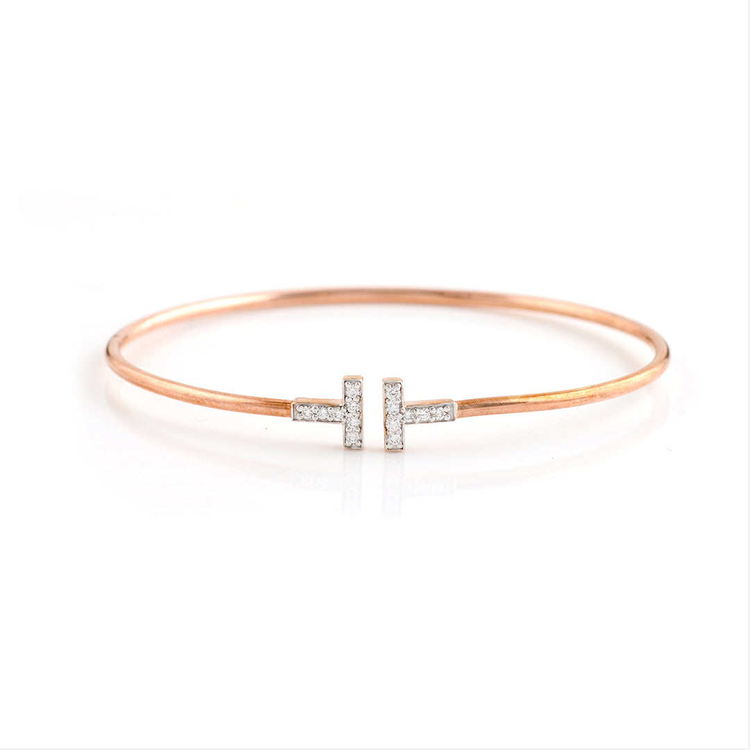 Open Curve Rose Gold Diamond Bracelet - Krishna Jewellers Pearls and Gems