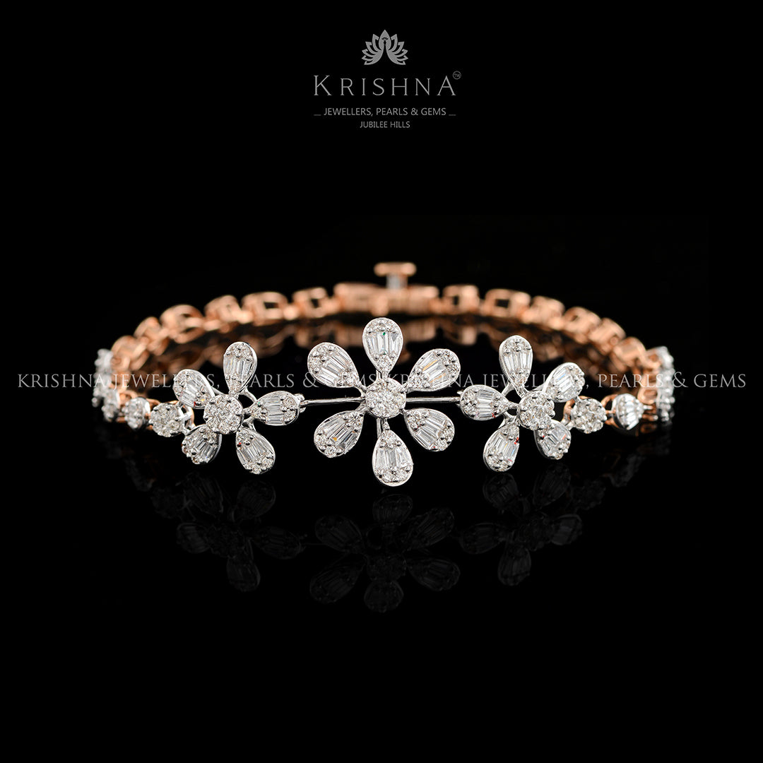 Flower Diamond Tennis Bracelet - Krishna Jewellers Pearls and Gems