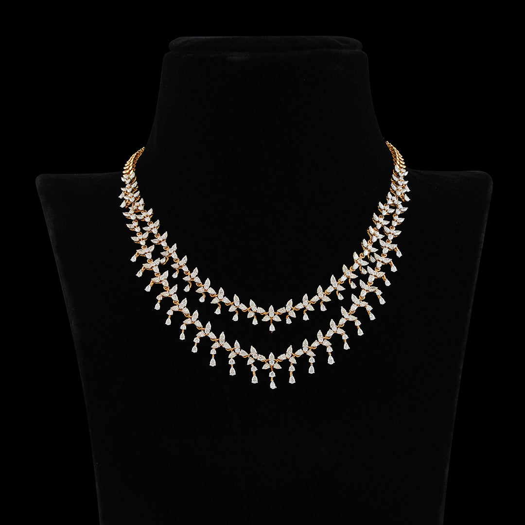 2 Layerd Diamond Choker Necklace - Krishna Jewellers Pearls and Gems