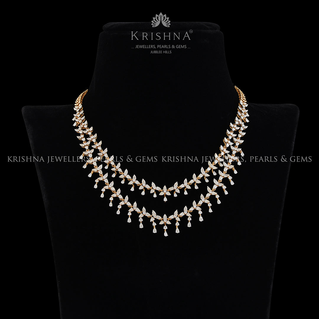 2 Layerd Diamond Choker Necklace - Krishna Jewellers Pearls and Gems