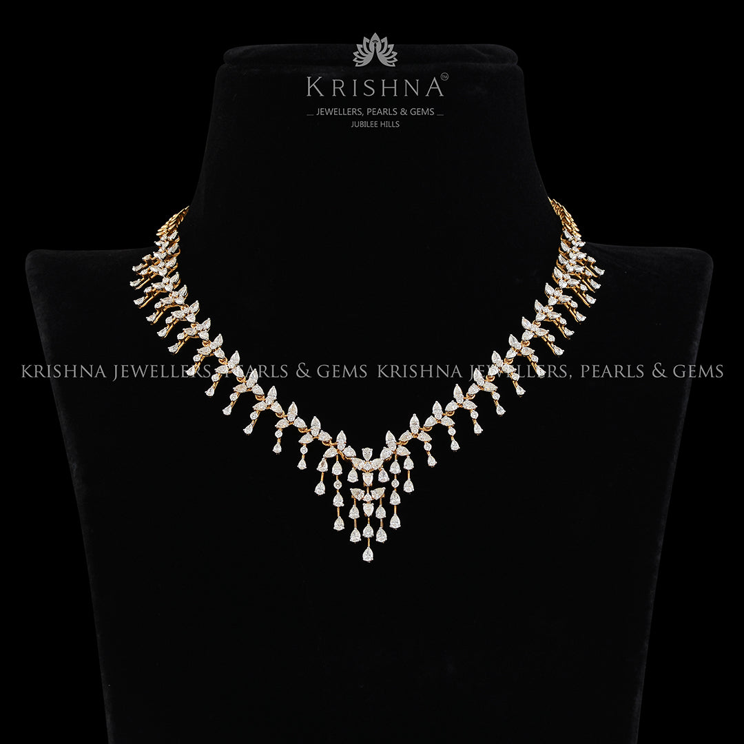 Light weight 18k diamond necklace - Krishna Jewellers Pearls and Gems