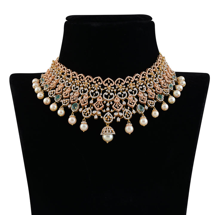 Diamond Emerald Pearl Choker - Krishna Jewellers Pearls and Gems
