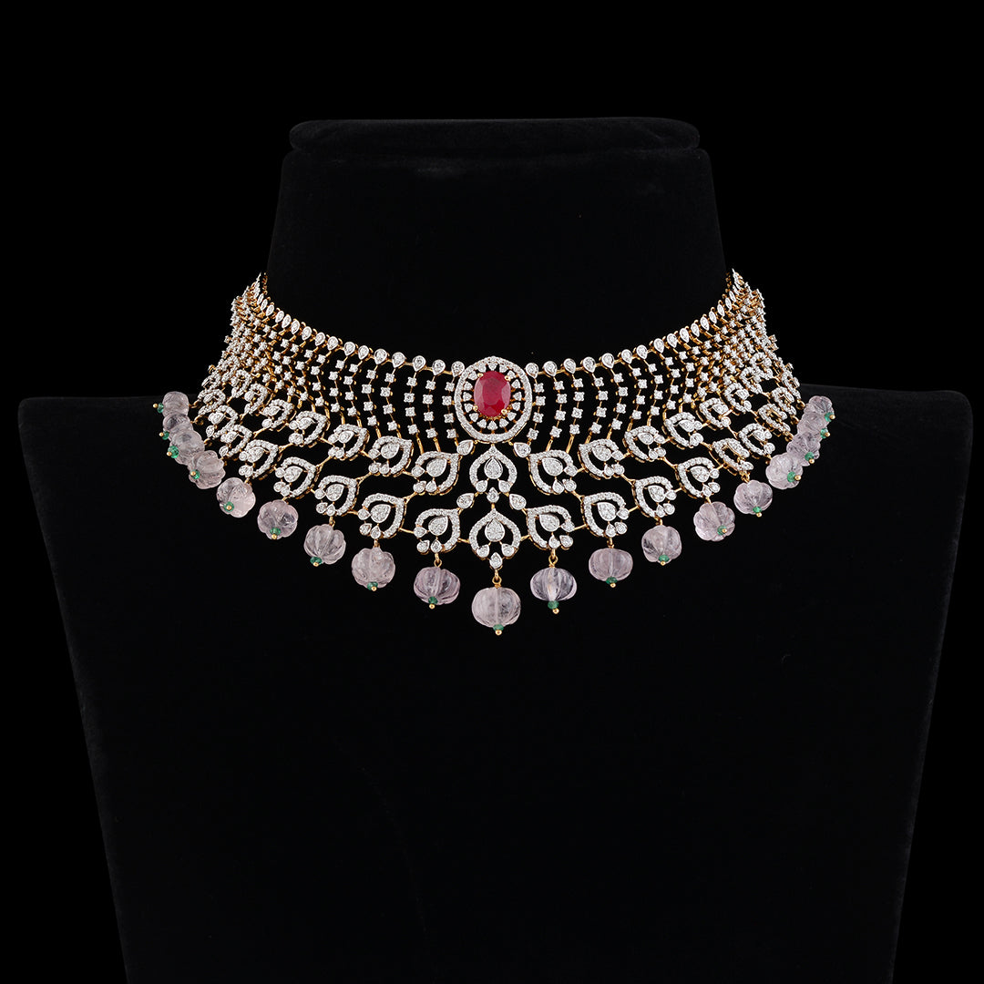 Diamond Choker with Kharabaju Beads - Krishna Jewellers Pearls and Gems