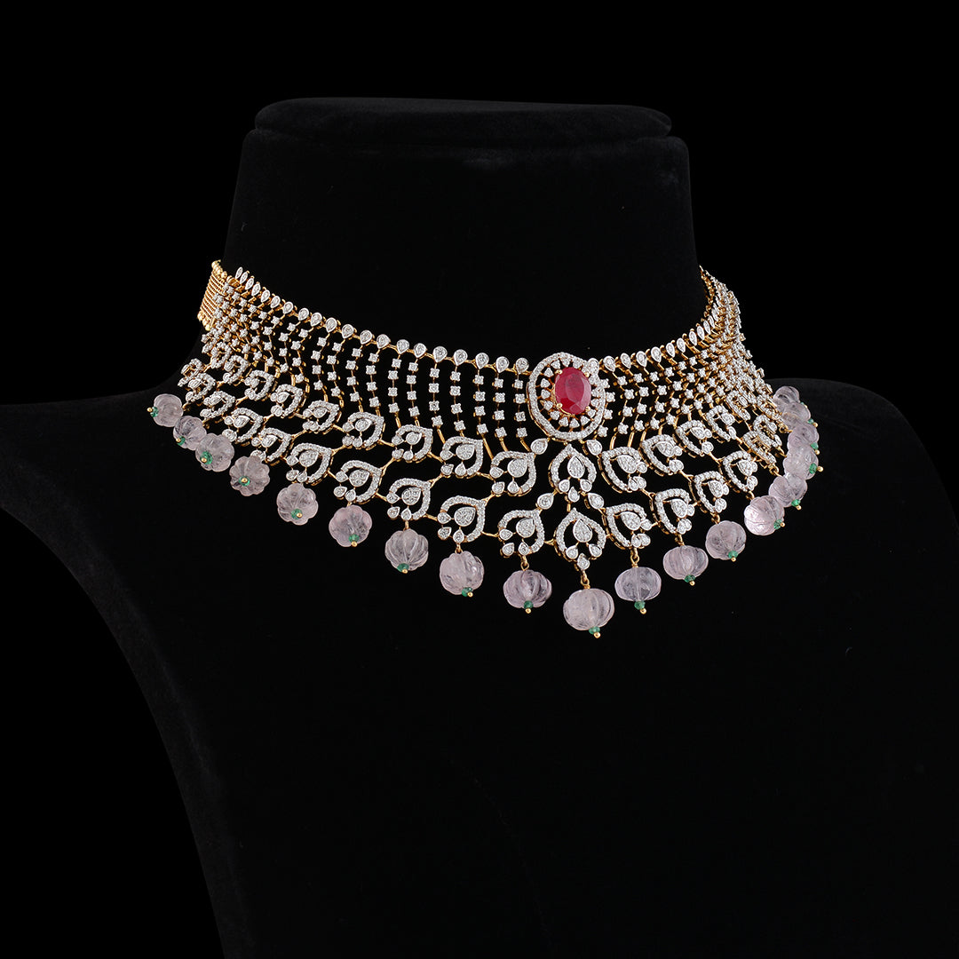 Diamond Choker with Kharabaju Beads - Krishna Jewellers Pearls and Gems