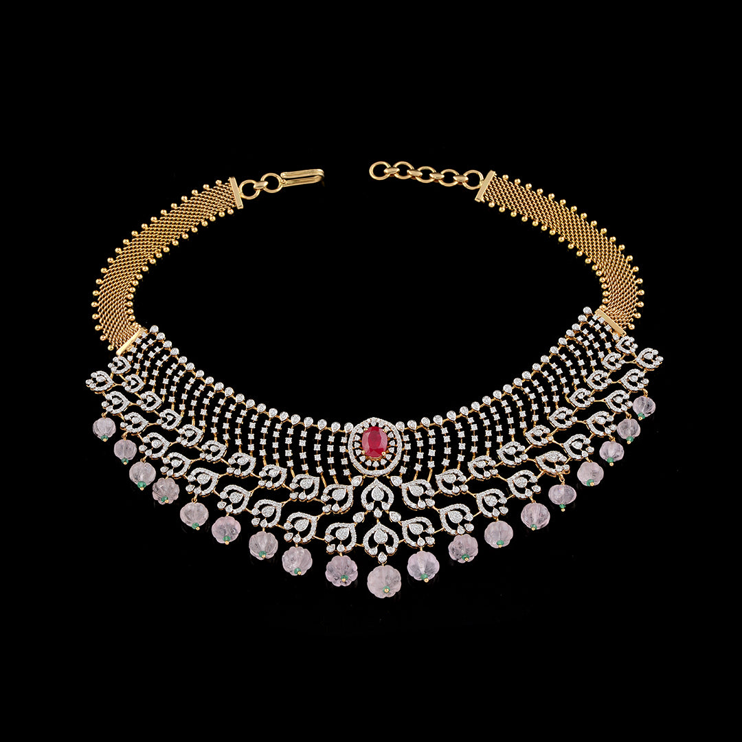 Diamond Choker with Kharabaju Beads - Krishna Jewellers Pearls and Gems