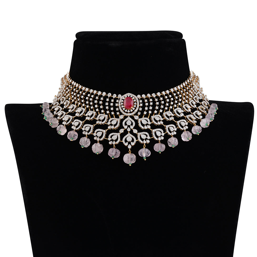 Diamond Choker with Kharabaju Beads - Krishna Jewellers Pearls and Gems