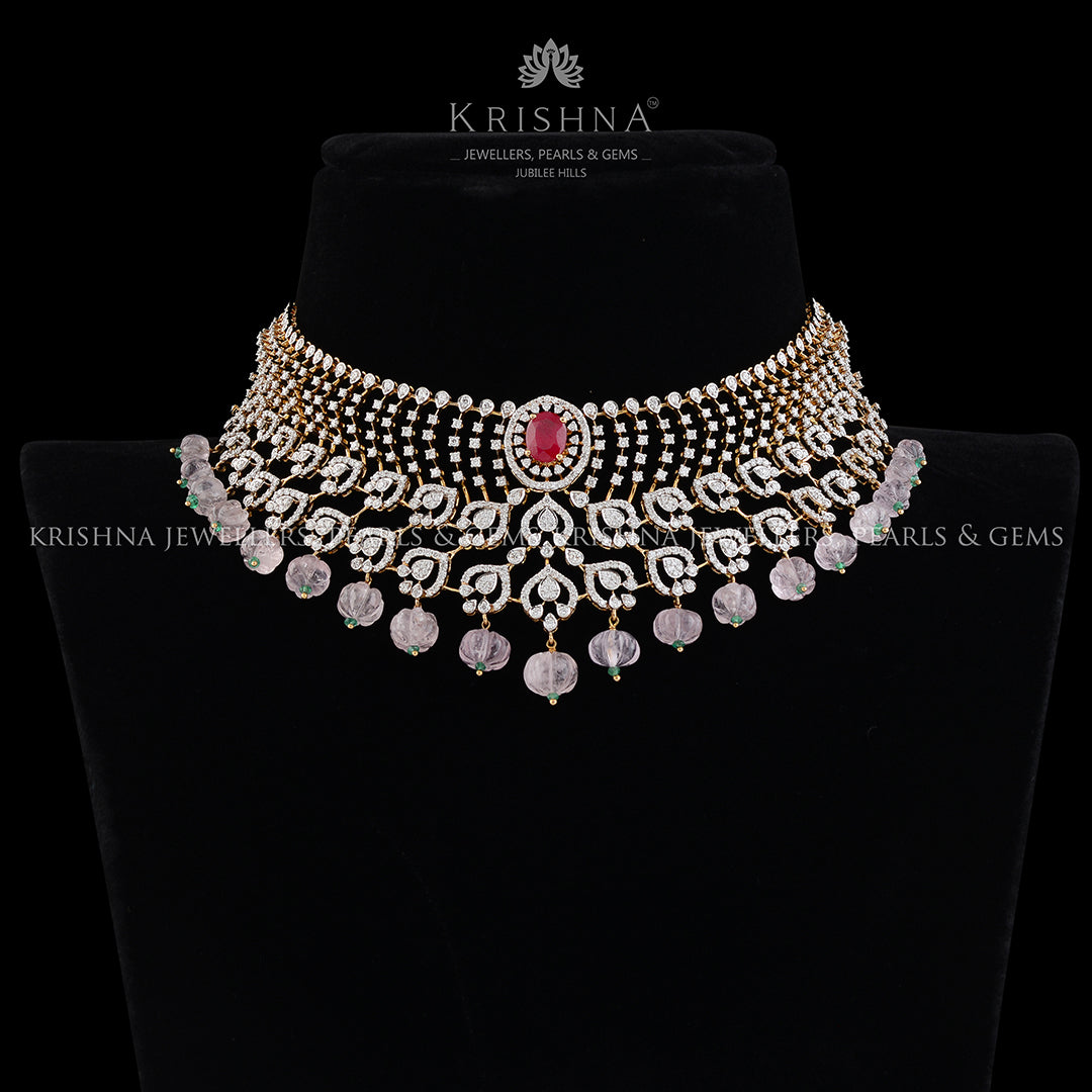 Diamond Choker with Kharabaju Beads - Krishna Jewellers Pearls and Gems