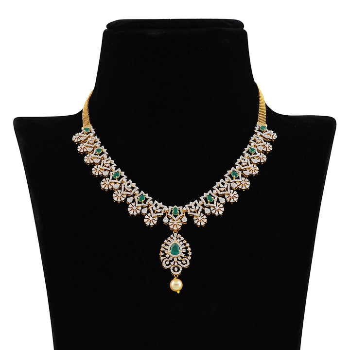 Diamond Color stones Short Necklace - Krishna Jewellers Pearls and Gems
