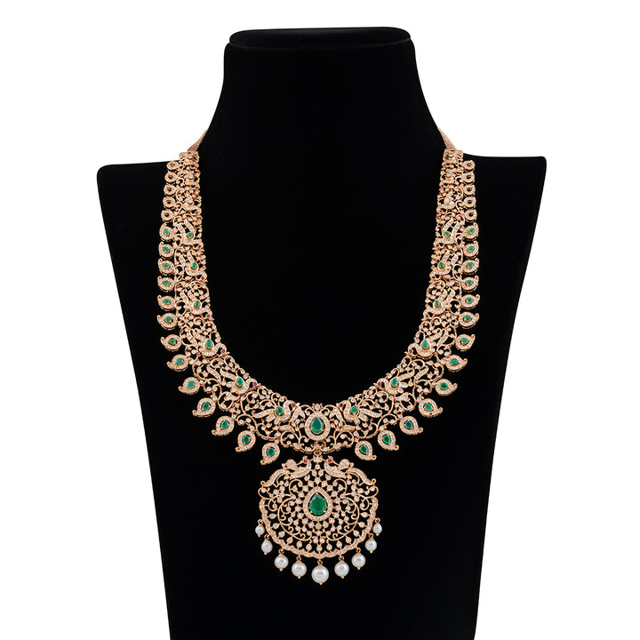 Diamond Peacock Mango Long Haram - Krishna Jewellers Pearls and Gems