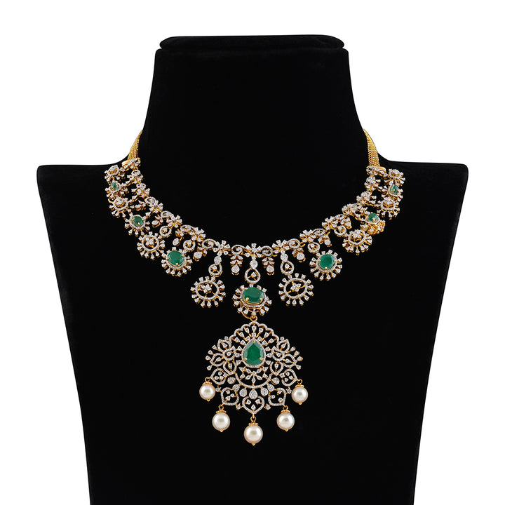 Diamond Short Necklace with beads and pearls - Krishna Jewellers Pearls and Gems