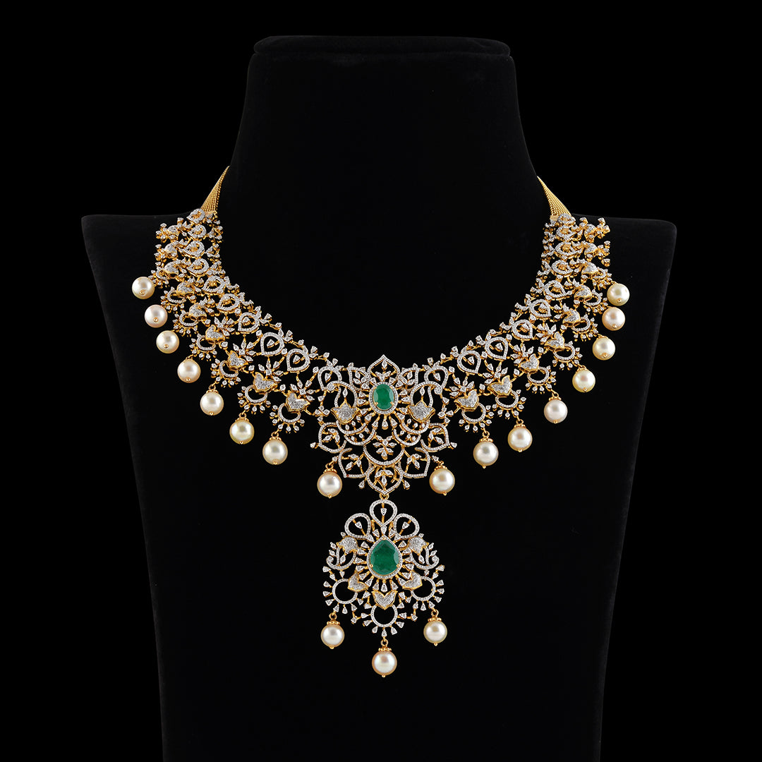 Diamond Hanging Pearls Choker - Krishna Jewellers Pearls and Gems