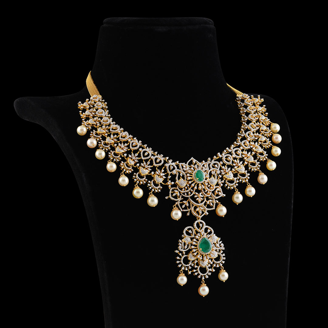 Diamond Hanging Pearls Choker - Krishna Jewellers Pearls and Gems