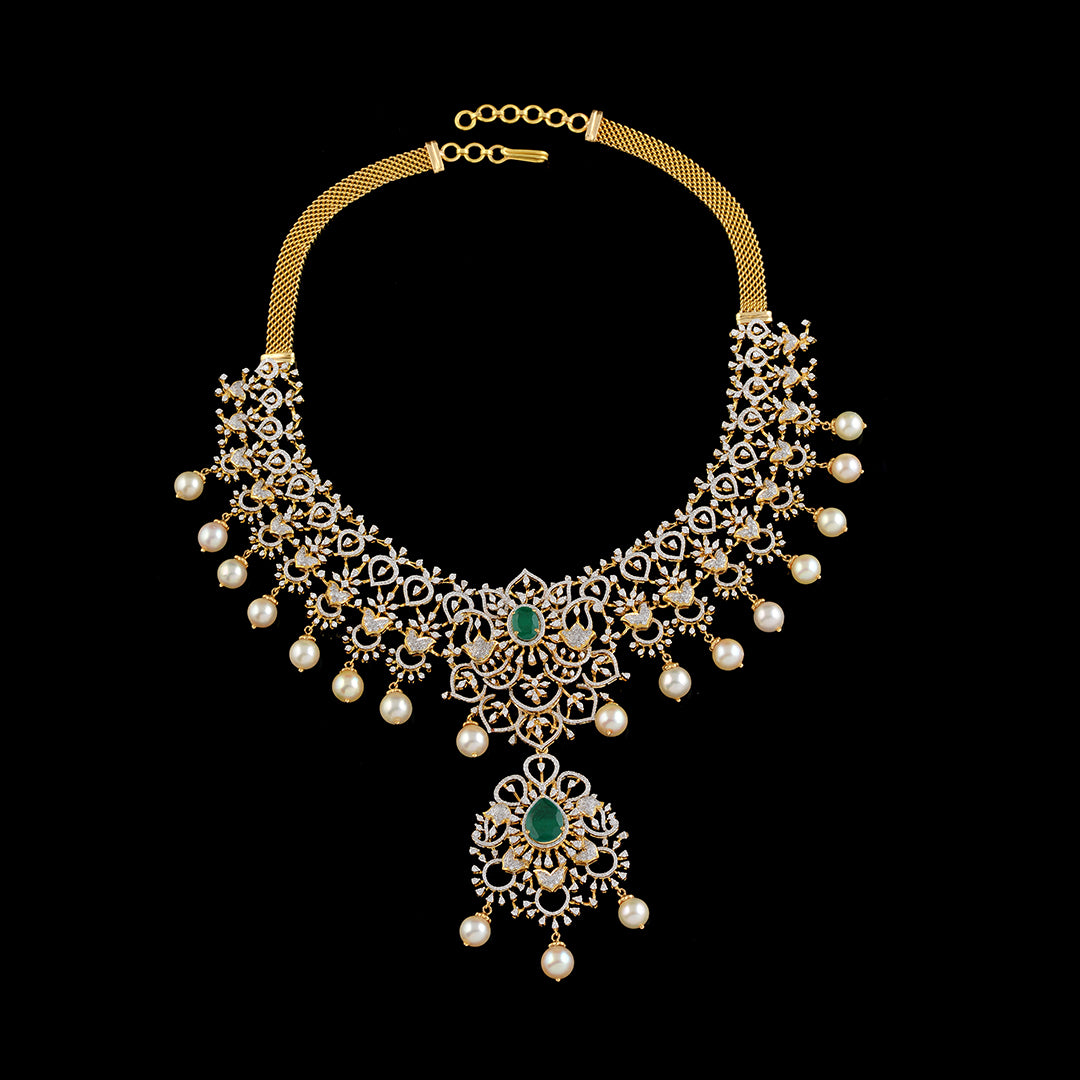 Diamond Hanging Pearls Choker - Krishna Jewellers Pearls and Gems