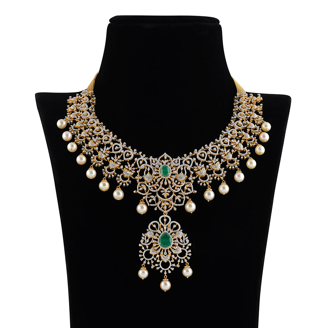 Diamond Hanging Pearls Choker - Krishna Jewellers Pearls and Gems