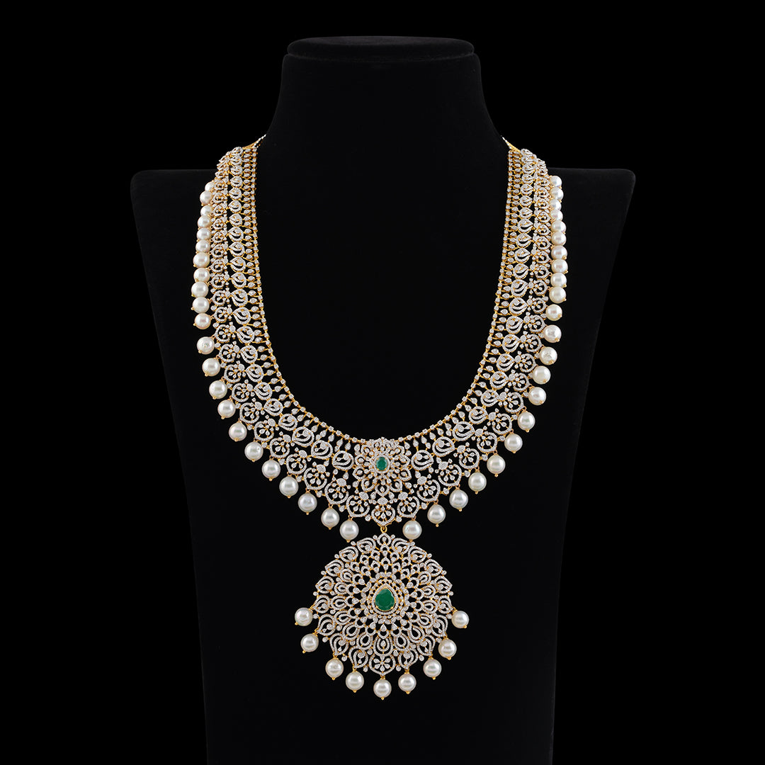 Diamond Long Haar Necklace - Krishna Jewellers Pearls and Gems