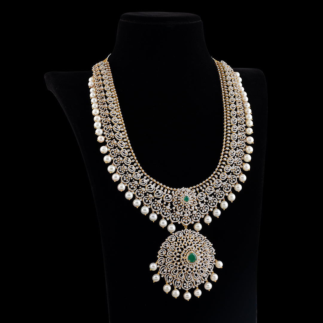 Diamond Long Haar Necklace - Krishna Jewellers Pearls and Gems