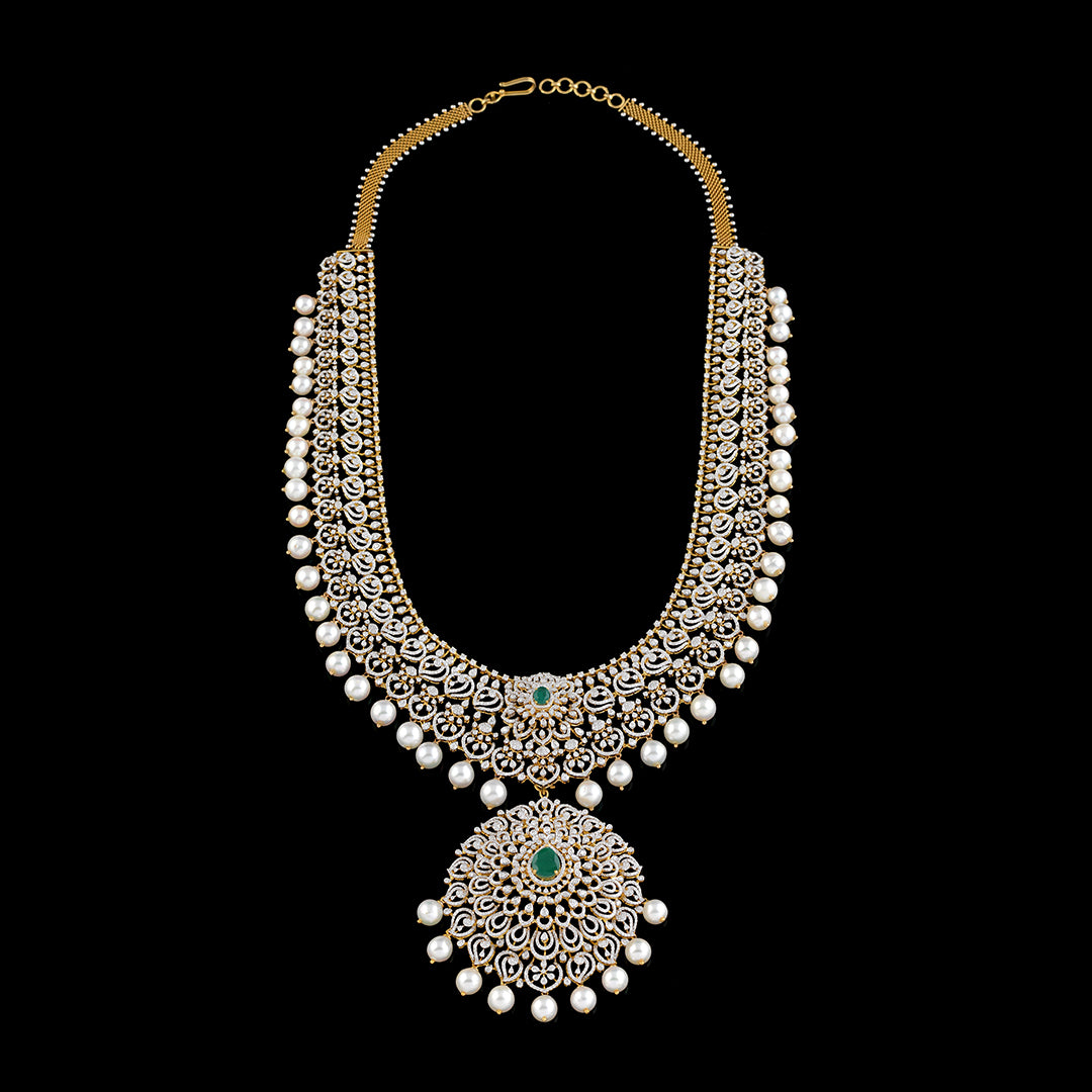Diamond Long Haar Necklace - Krishna Jewellers Pearls and Gems