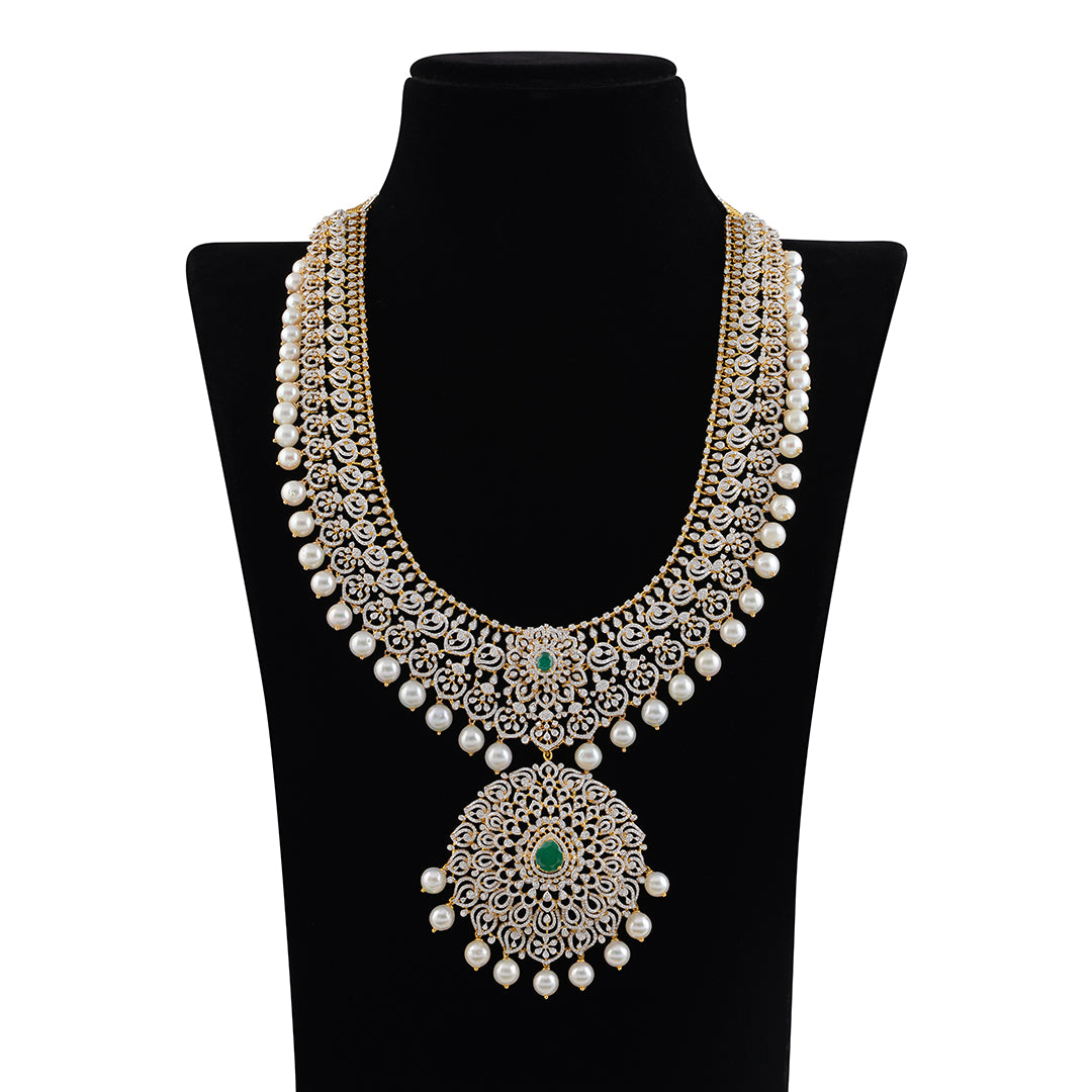 Diamond Long Haar Necklace - Krishna Jewellers Pearls and Gems