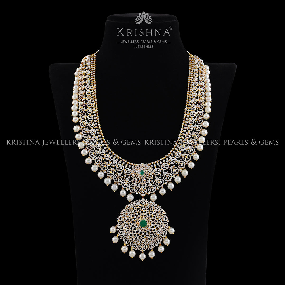 Diamond Long Haar Necklace - Krishna Jewellers Pearls and Gems
