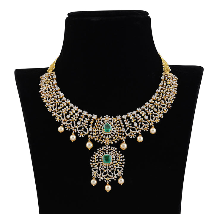 Beautiful Diamond Emerald Pearl Necklace - Krishna Jewellers Pearls and Gems