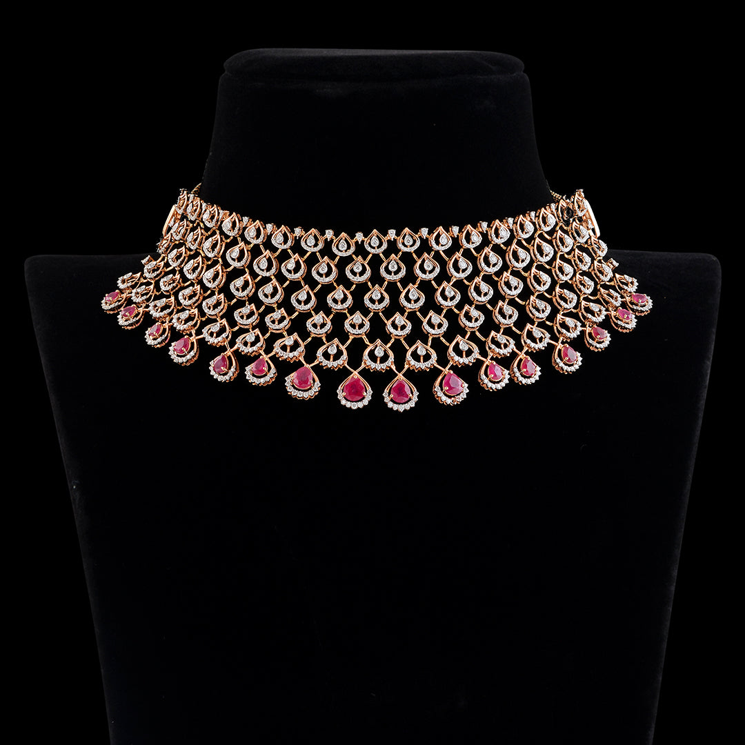Diamond Ruby Choker Necklace - Krishna Jewellers Pearls and Gems