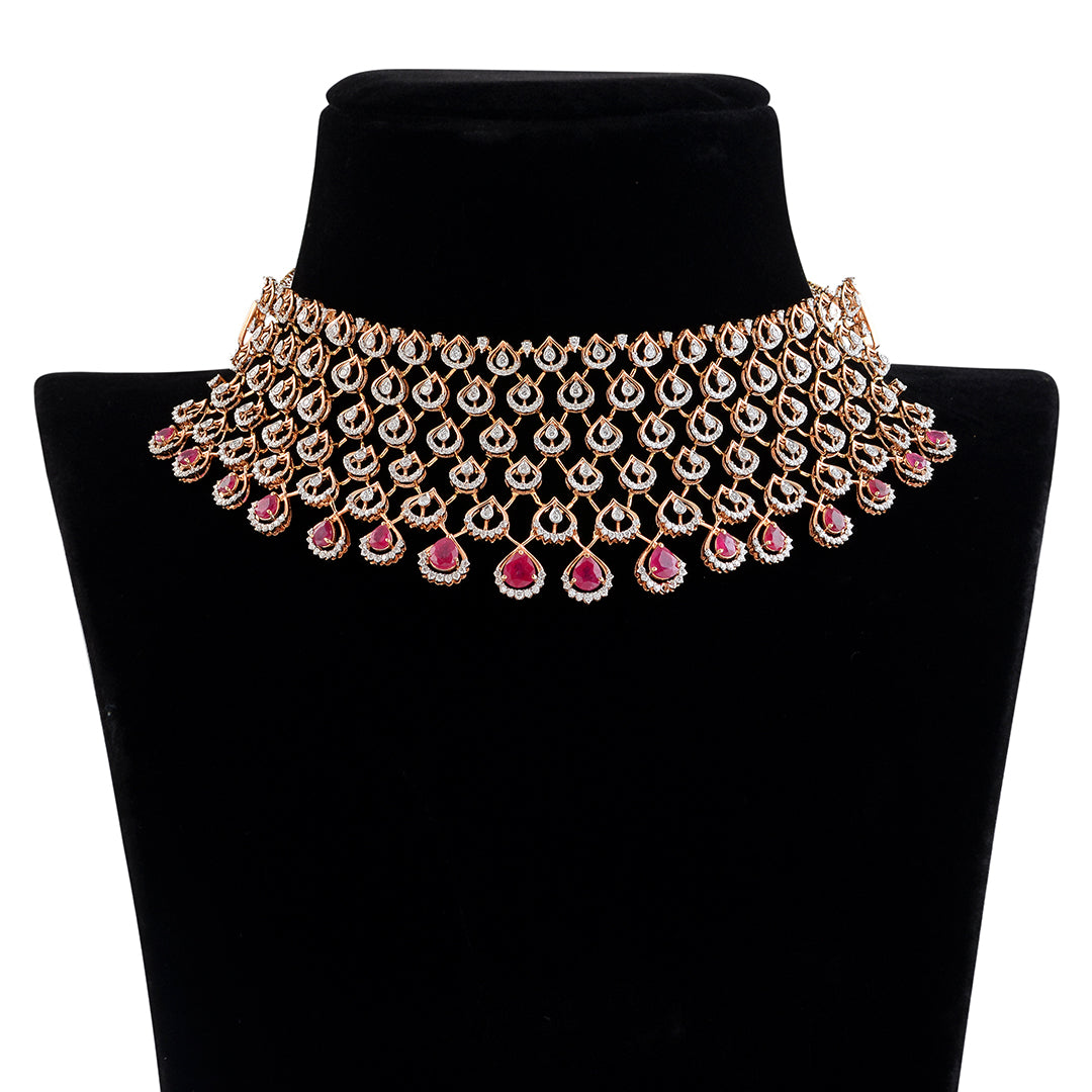 Diamond Ruby Choker Necklace - Krishna Jewellers Pearls and Gems