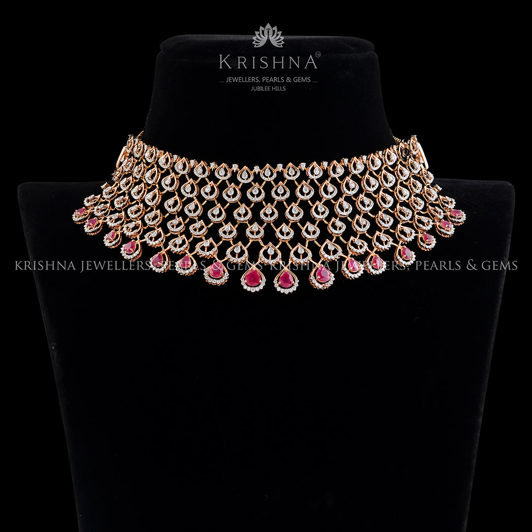 Diamond Ruby Choker Necklace - Krishna Jewellers Pearls and Gems