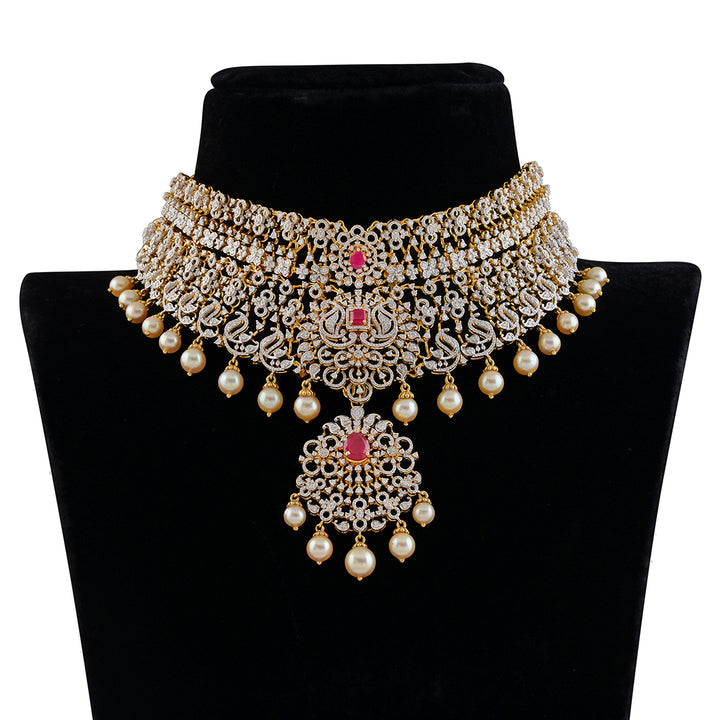 Diamond Rubys Pearl Choker - Krishna Jewellers Pearls and Gems
