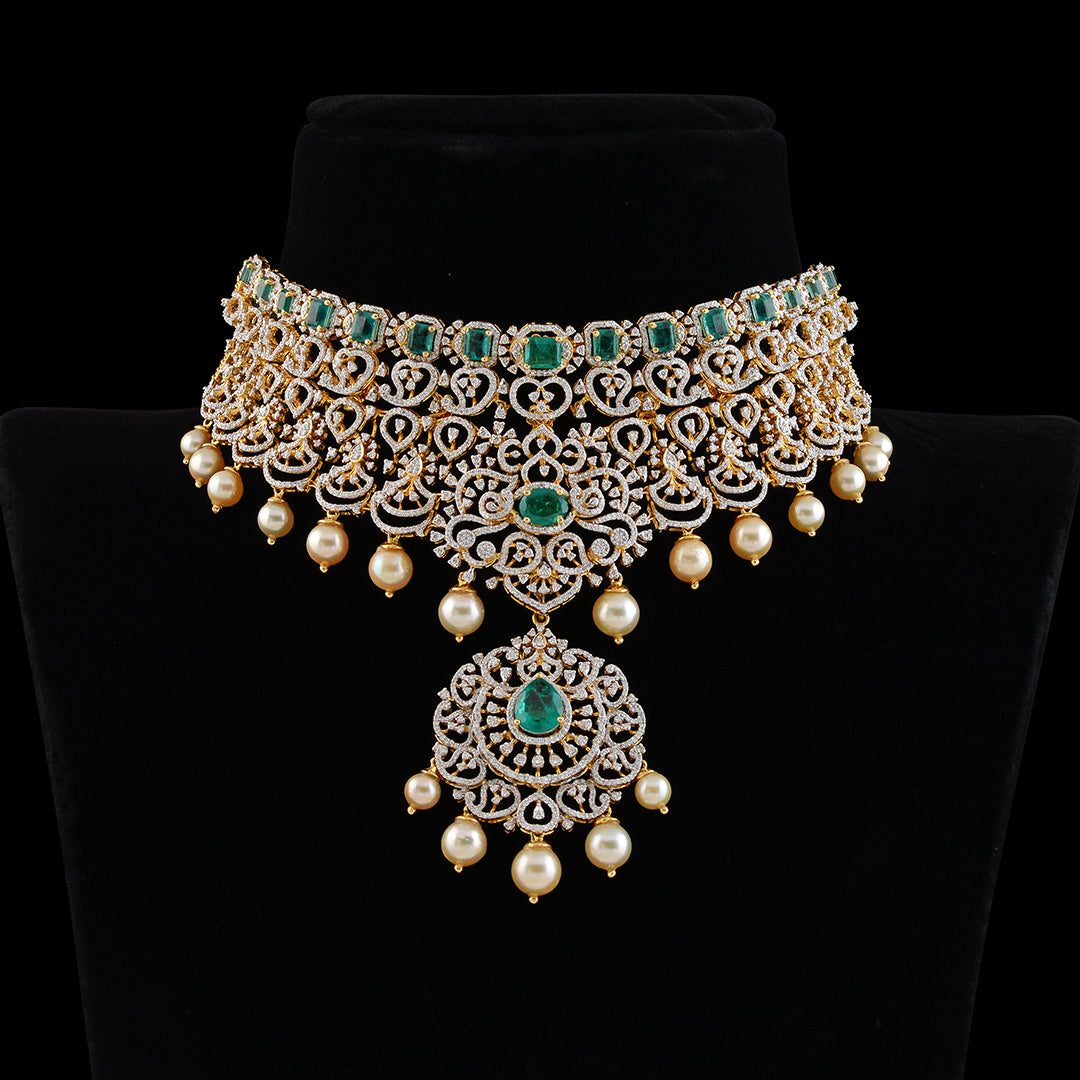 Broad diamond choker necklace - Krishna Jewellers Pearls and Gems