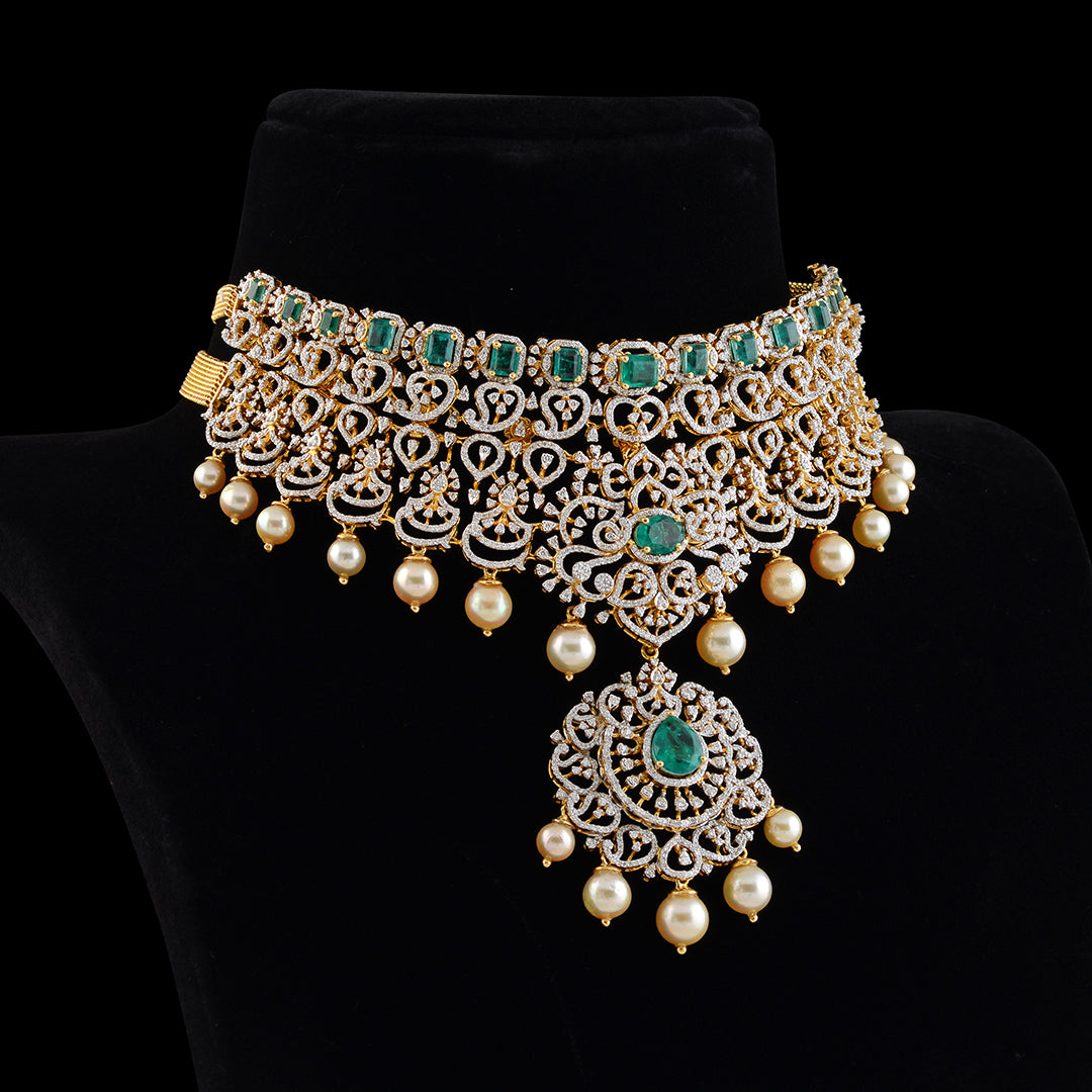 Broad diamond choker necklace - Krishna Jewellers Pearls and Gems