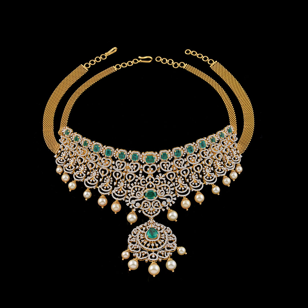 Broad diamond choker necklace - Krishna Jewellers Pearls and Gems