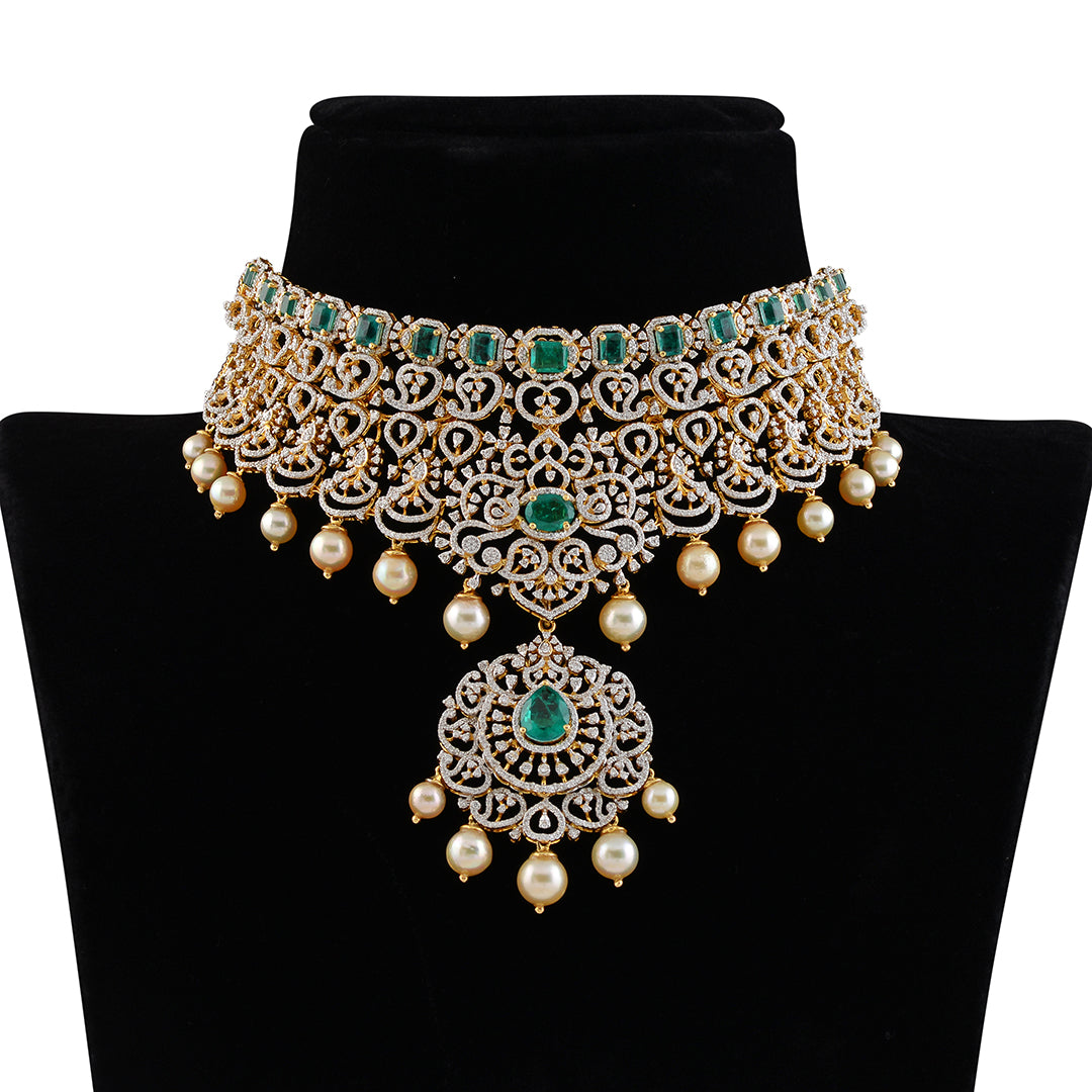 Broad diamond choker necklace - Krishna Jewellers Pearls and Gems