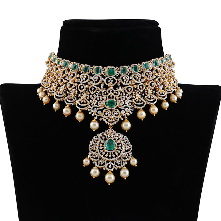 Broad diamond choker necklace - Krishna Jewellers Pearls and Gems