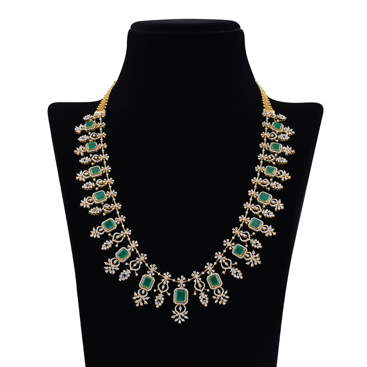 Diamond Emerald Square Shape Necklace - Krishna Jewellers Pearls and Gems