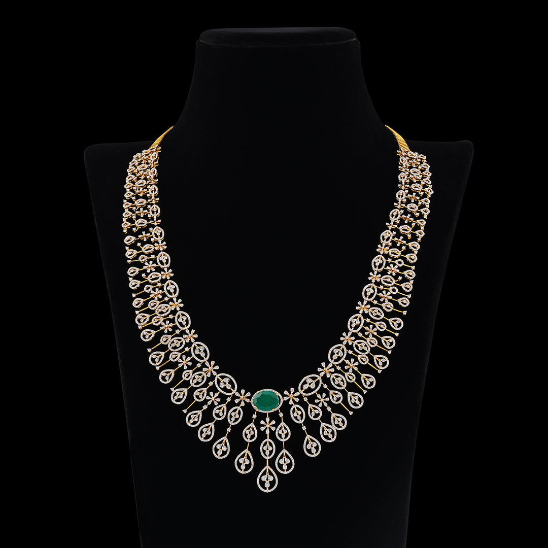 3 steps Diamond Long haram necklace - Krishna Jewellers Pearls and Gems