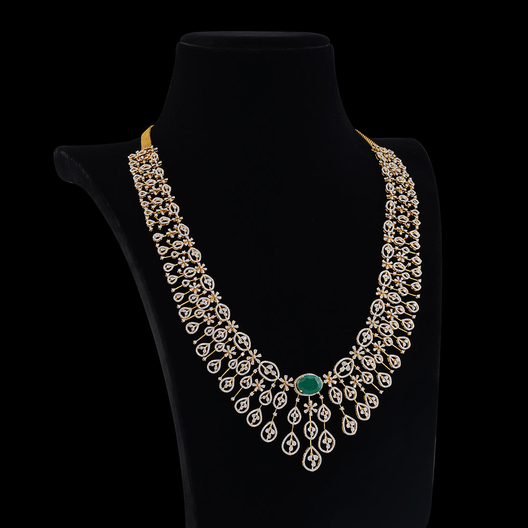 3 steps Diamond Long haram necklace - Krishna Jewellers Pearls and Gems