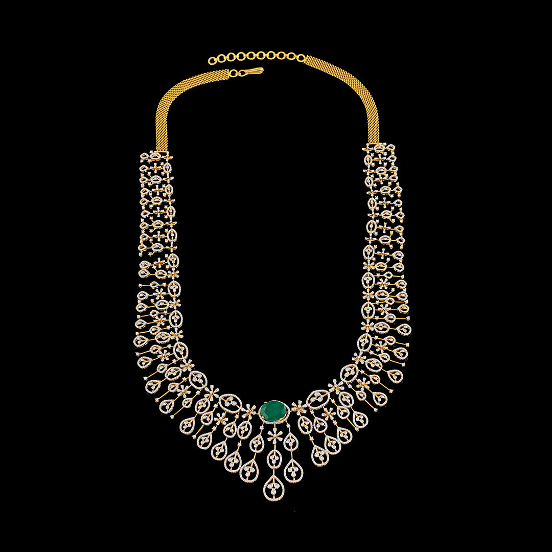 3 steps Diamond Long haram necklace - Krishna Jewellers Pearls and Gems
