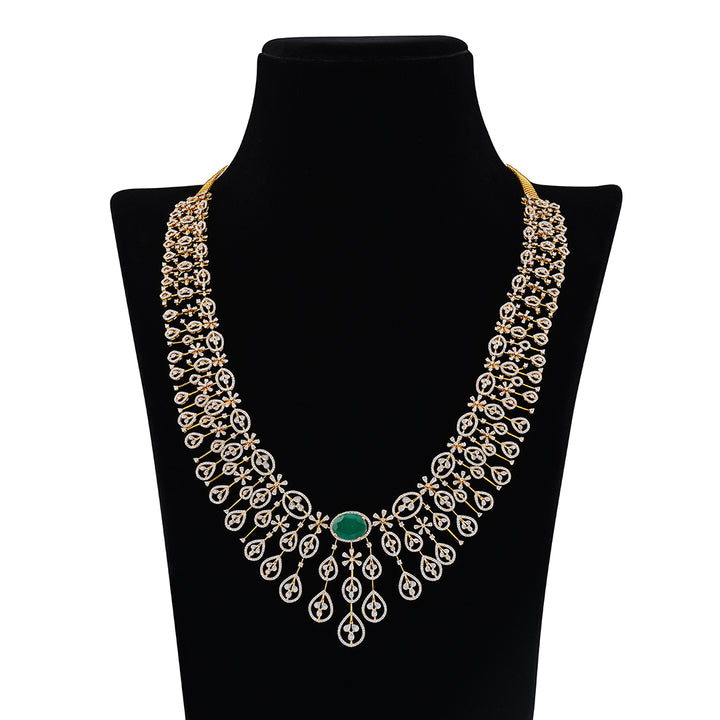 3 steps Diamond Long haram necklace - Krishna Jewellers Pearls and Gems