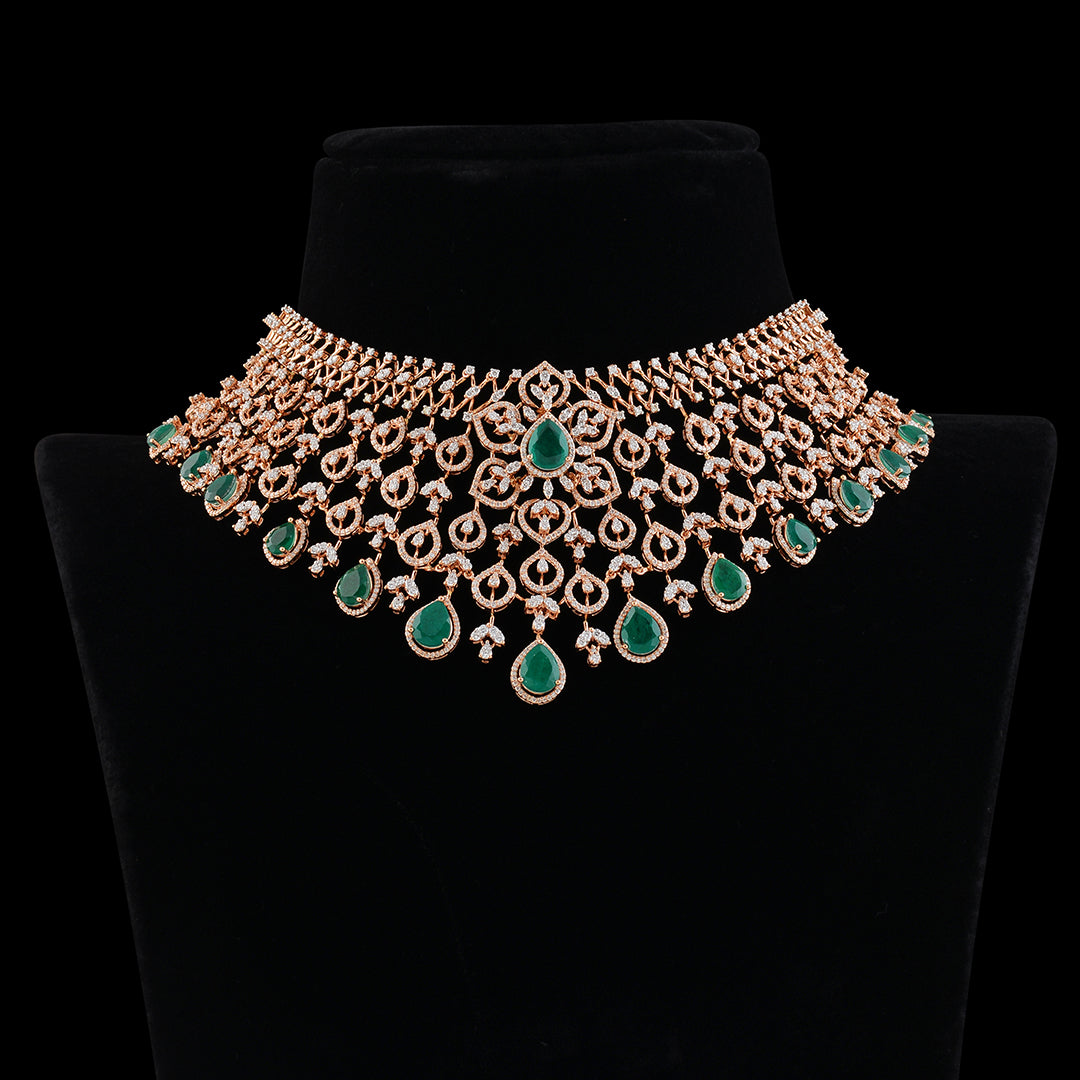 Beautiful Diamond Emerald Choker - Krishna Jewellers Pearls and Gems