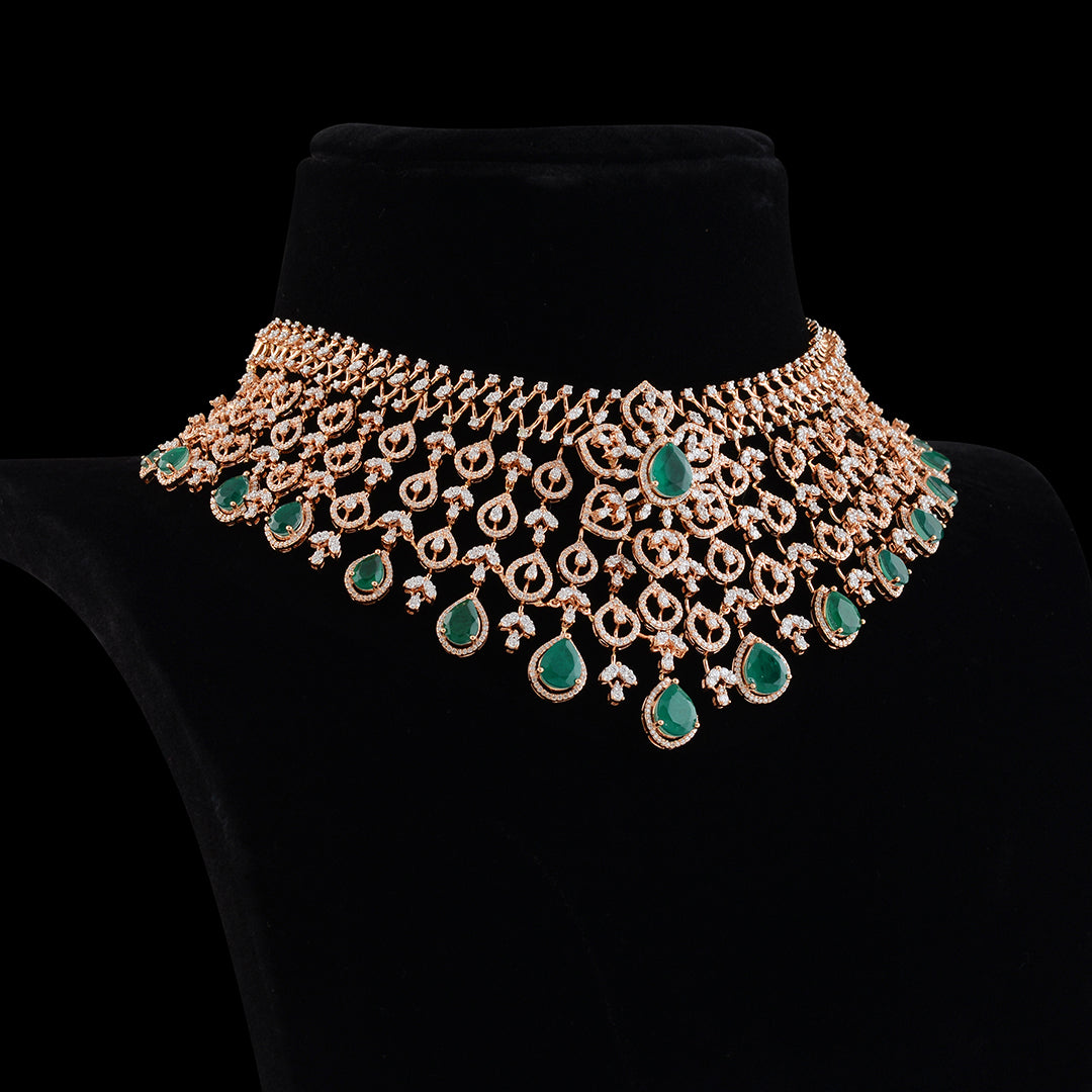 Beautiful Diamond Emerald Choker - Krishna Jewellers Pearls and Gems