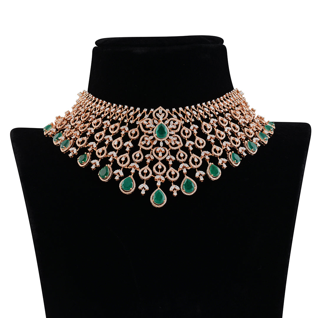 Beautiful Diamond Emerald Choker - Krishna Jewellers Pearls and Gems