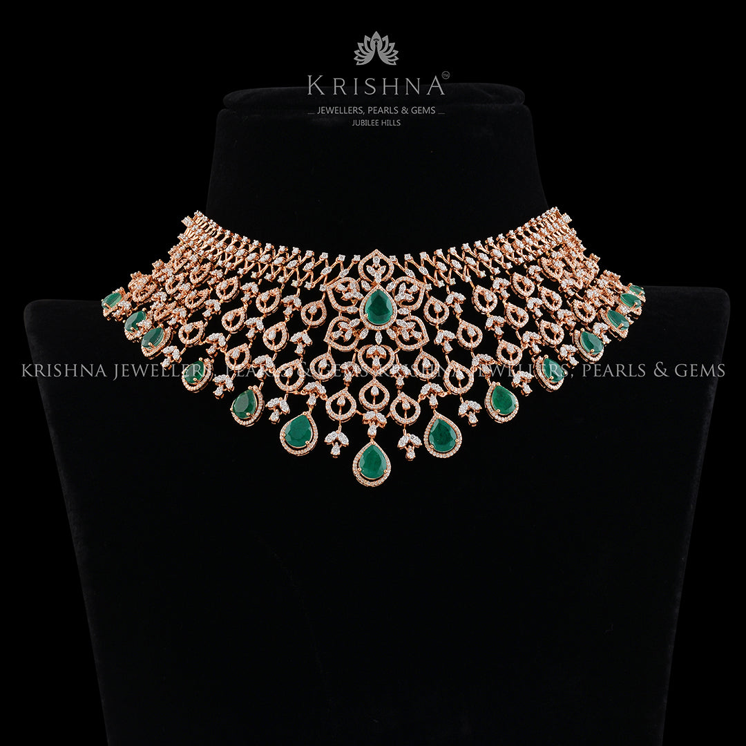 Beautiful Diamond Emerald Choker - Krishna Jewellers Pearls and Gems