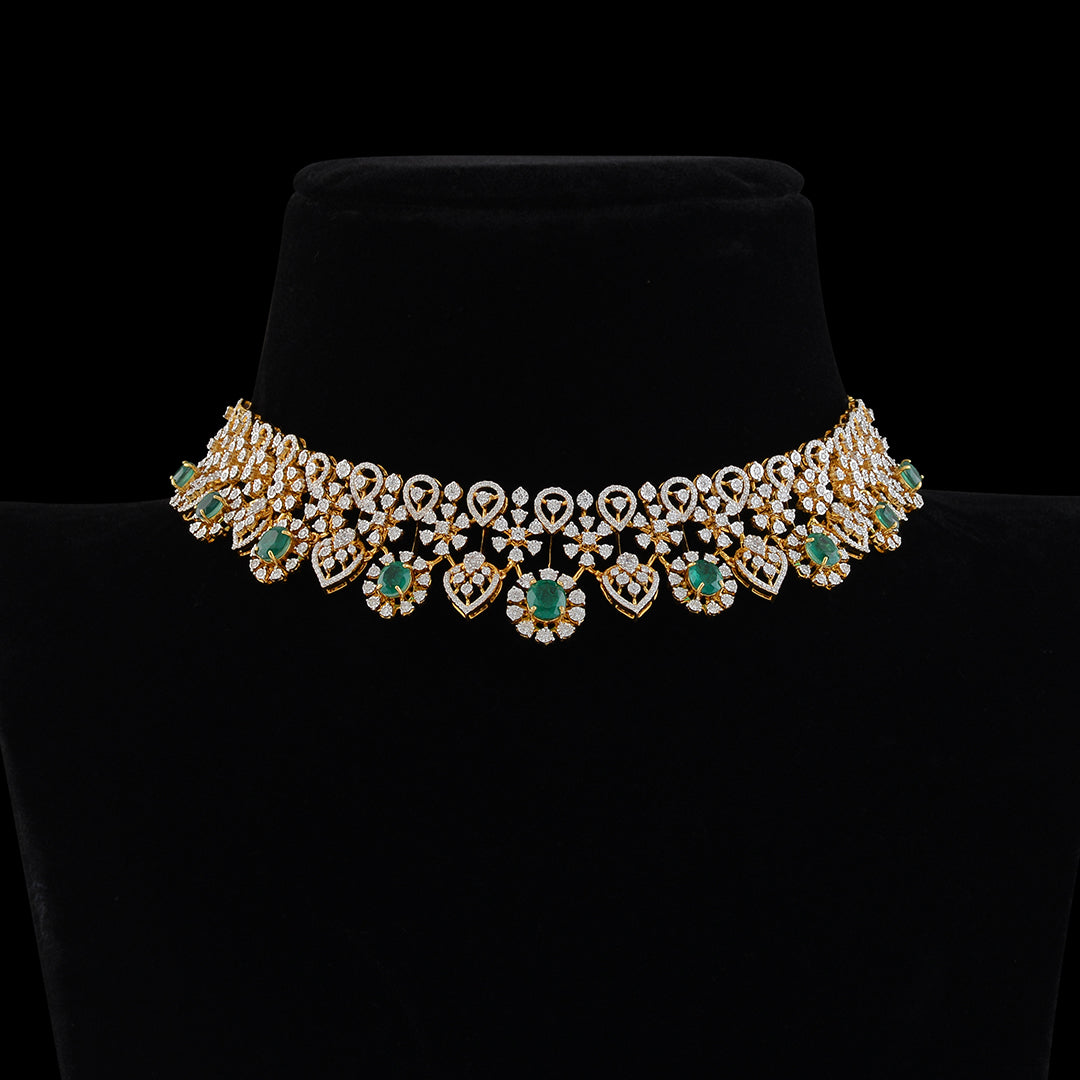 Round style hanging diamond choker - Krishna Jewellers Pearls and Gems