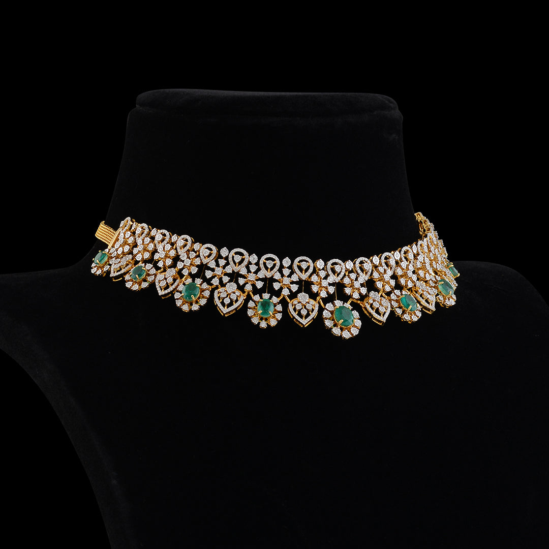 Round style hanging diamond choker - Krishna Jewellers Pearls and Gems