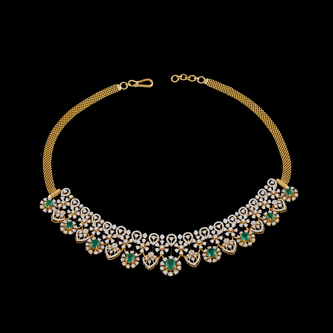 Round style hanging diamond choker - Krishna Jewellers Pearls and Gems