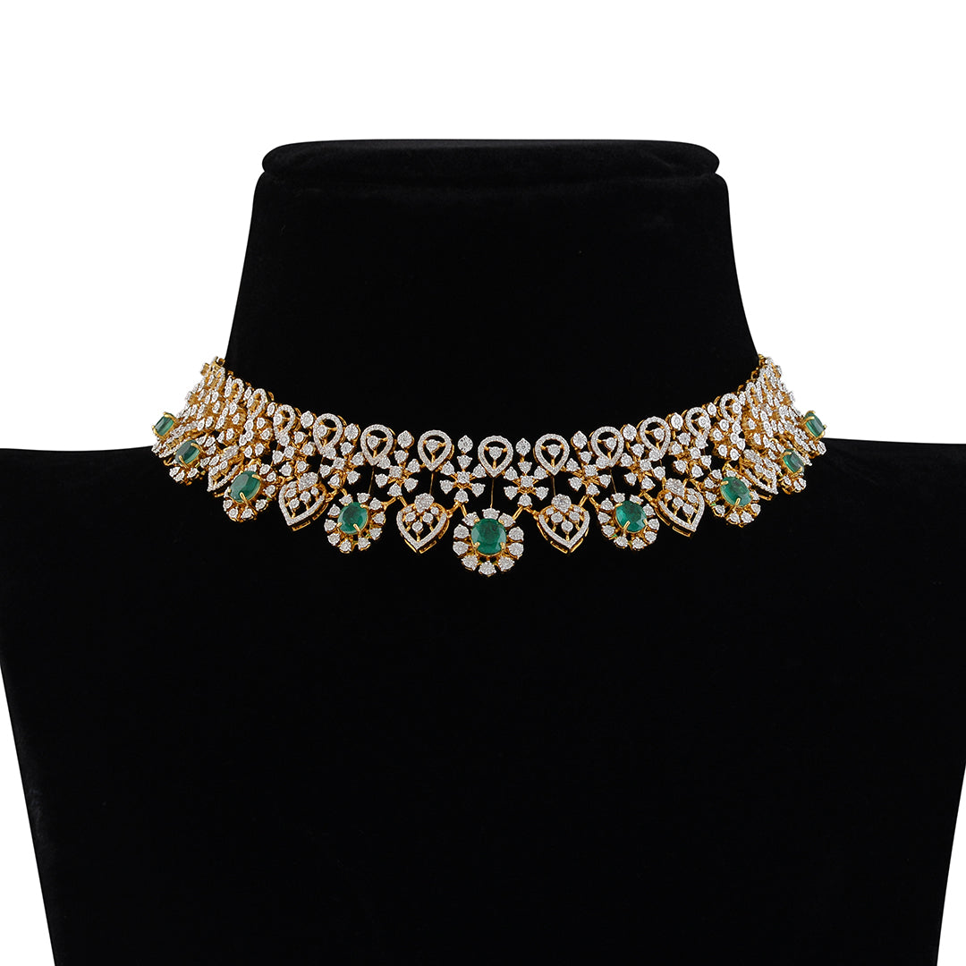 Round style hanging diamond choker - Krishna Jewellers Pearls and Gems