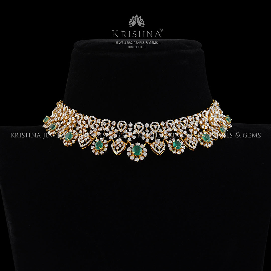 Round style hanging diamond choker - Krishna Jewellers Pearls and Gems