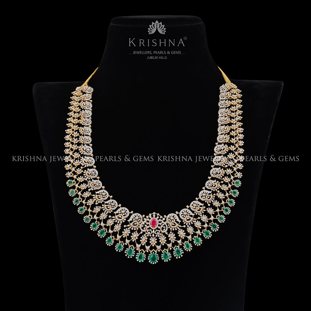 Diamond Emerald Ruby Haram - Krishna Jewellers Pearls and Gems