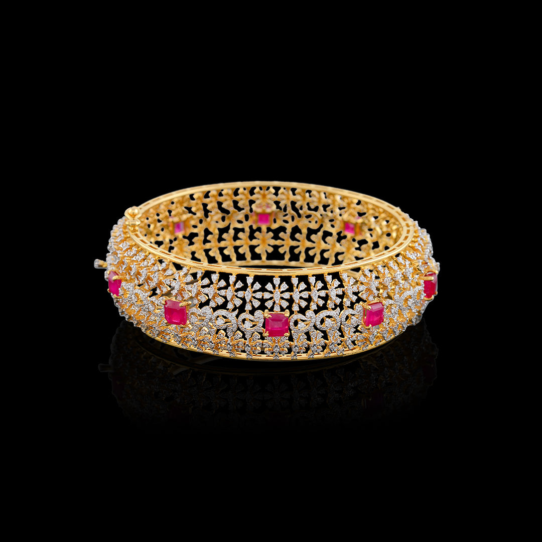 Queenly Floral  Diamond Bangles - Krishna Jewellers Pearls and Gems